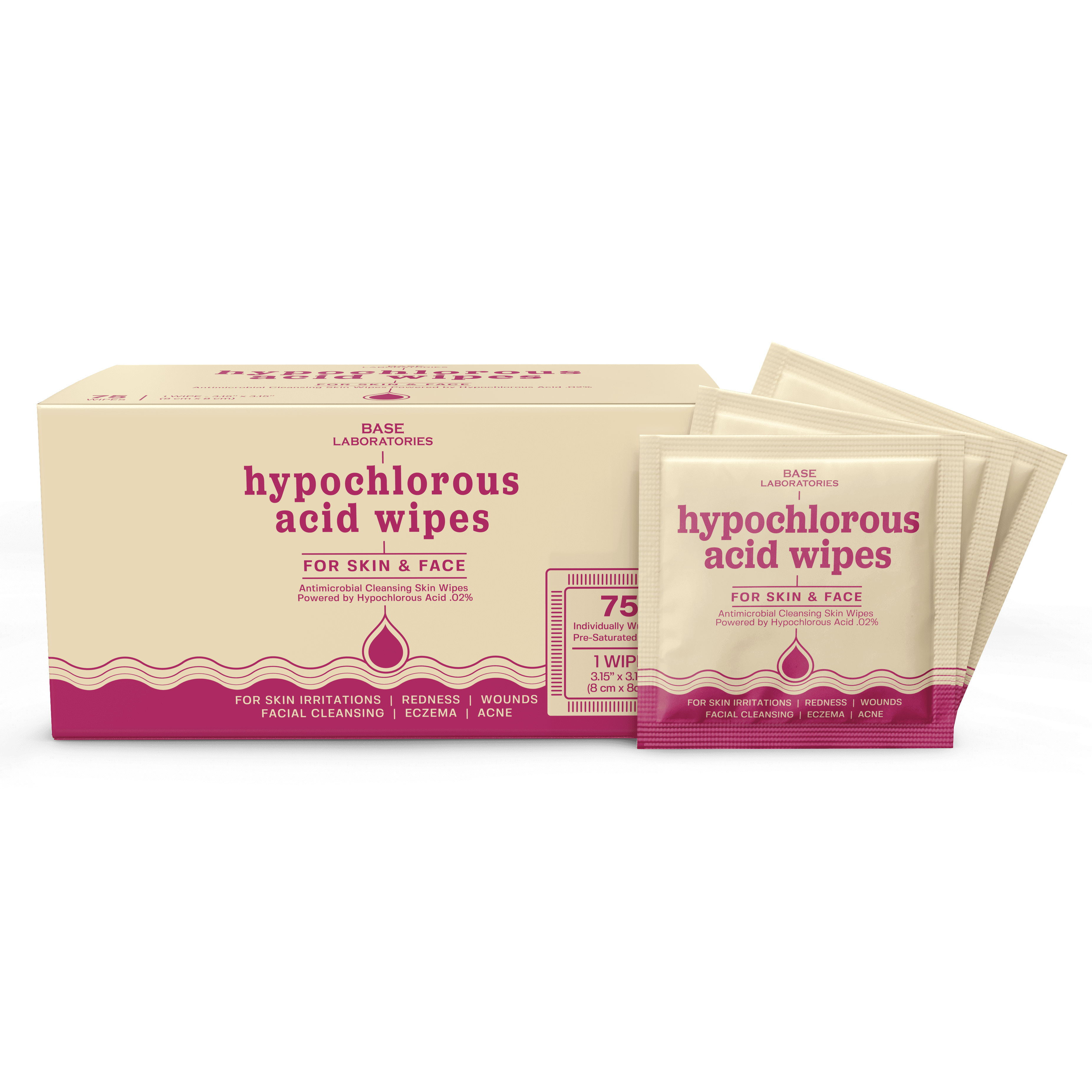 Hypochlorous Acid Facial Wipes - Wound Cleaning Wipes 75 count
