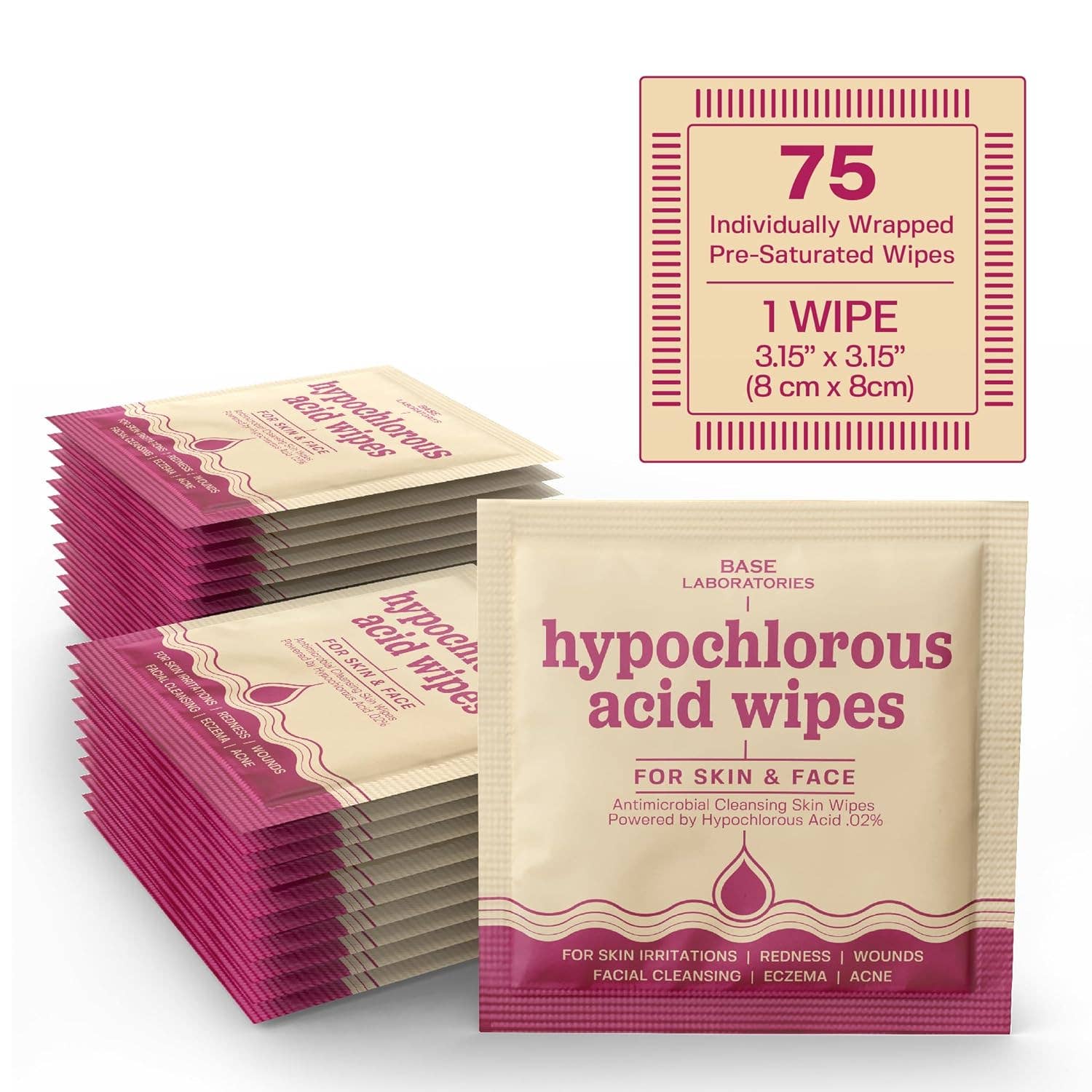 Hypochlorous Acid Facial Wipes - Wound Cleaning Wipes 75 count