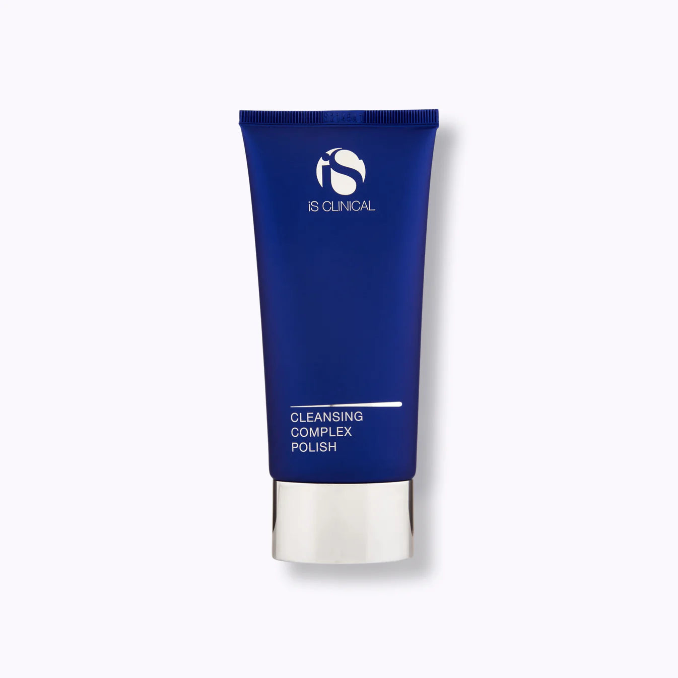 Blue bottle with iS clinical cleansing complex polish  marked on the bottle.with white background  and silver screw on top. Available at BOP Skin therapy